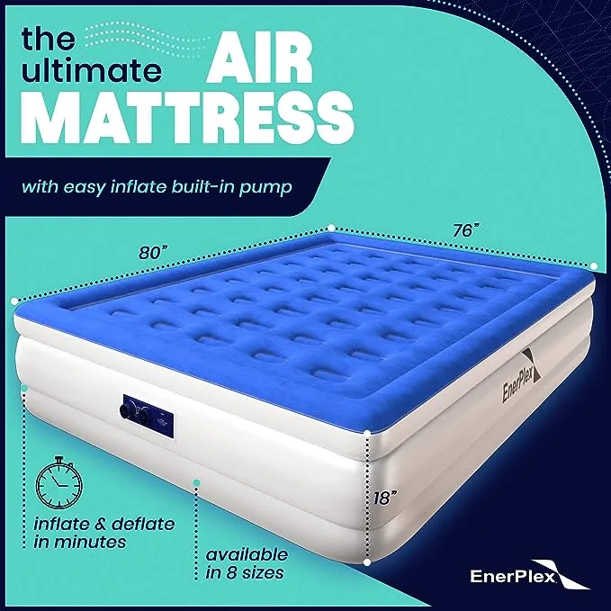 EnerPlex Air Mattress with Built-in Pump Double Height Inflatable Mattress for Camping