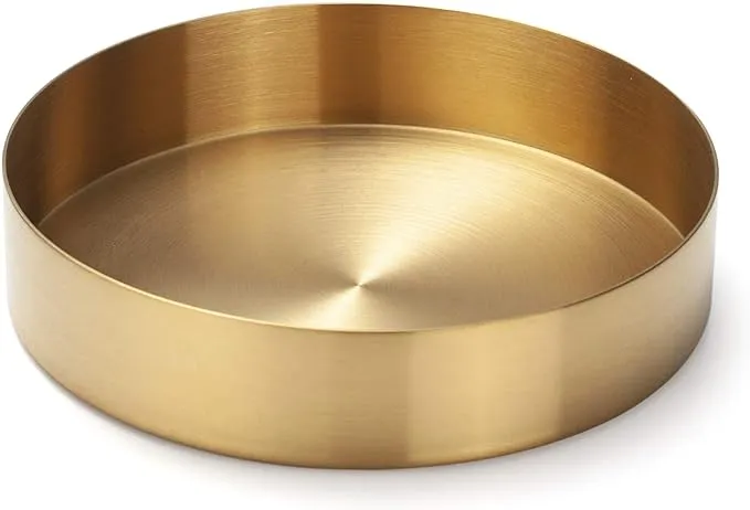 IVAILEX Round Gold Tray Stainless Steel Jewelry, Make Up, Candle Plate Decorative Tray (5.5 inches)