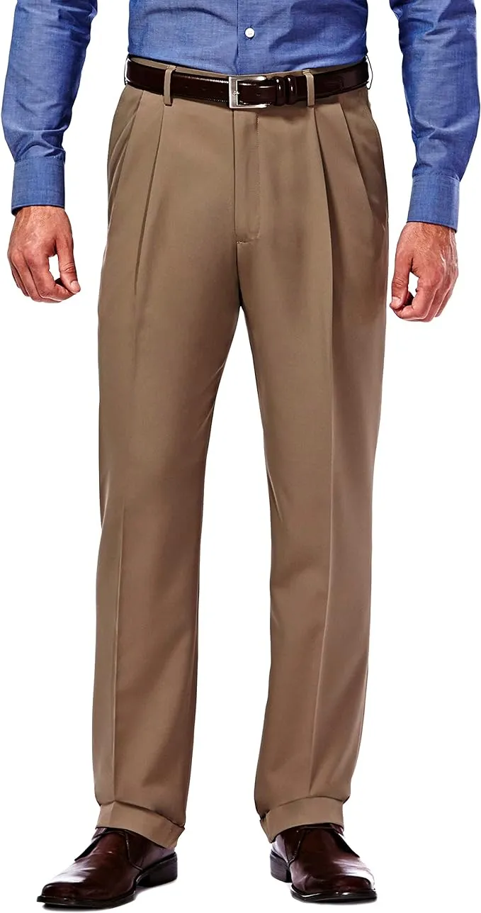 Haggar Men's Mynx Gabardine Classic Fit Pleated Front Hidden Expandable Waistband Dress Pant