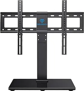 PERLESMITH Universal Swivel TV Stand Base, Table Top TV Stand for 37 to 65,70,75 inch LCD LED TVs, Height Adjustable TV Mount Stand with Tempered Glass Base, VESA 600x400mm, Holds up to 99lbs, PSTVS13