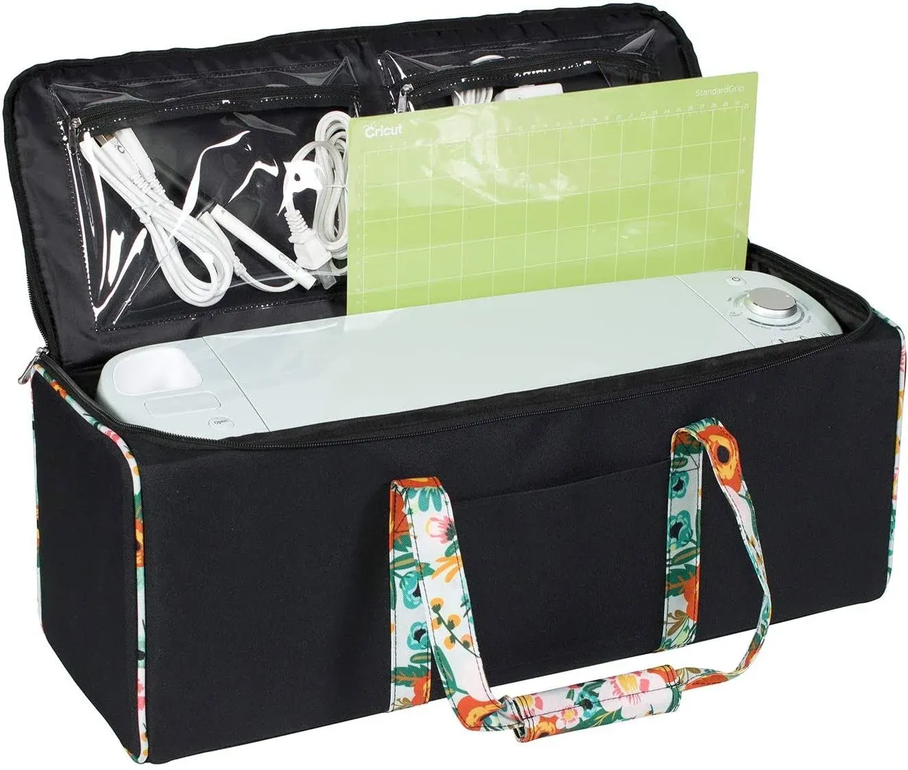 Everything Mary Die-Cut Machine Carrying Case, Floral Print - Craft Sticker Bag Compatible with Cricut Air/Maker & Brother ScanNCut - Cutting Storage for Vinyl, Tools, Accessories