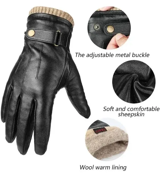 Five Fingers Gloves OZERO Mens Winter Gloves Nappa Leather Warm Cashmere Touchscreen Dress Glove - Thermal Gifts for Dad or Husband 231007