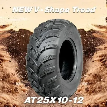 6PR ATV UTV Tires 25x10-12 All Terrain 15mm Tread Depth 25x10x12 Trail Sand Off-Road Tires