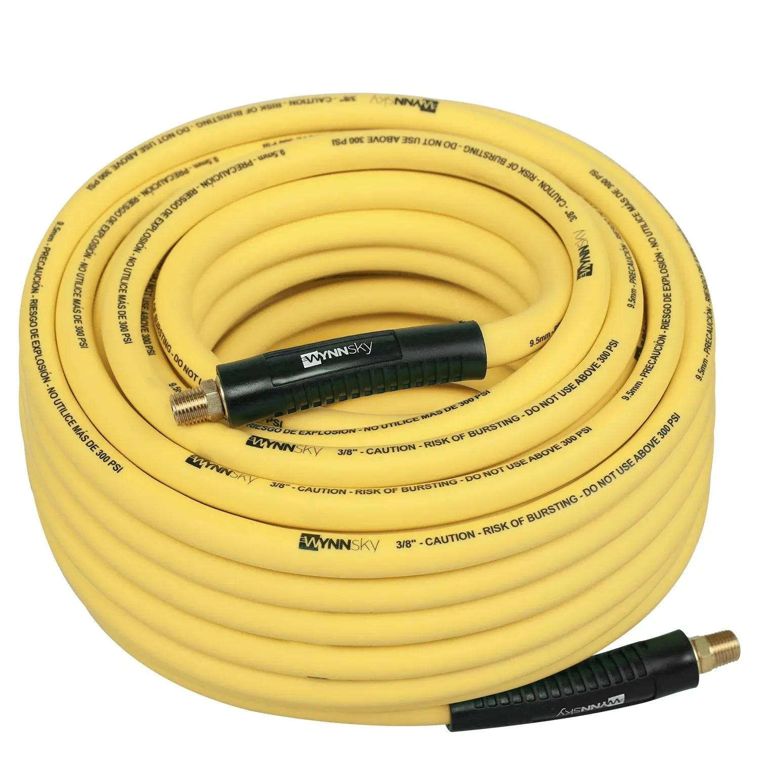 WYNNsky Hybrid Air Hose 3/8 in.X 100ft, 1/4"MNPT Fittings, 300 PSI Max Working Pressure,Non-Kinking, Lightweight, Flexible In Extreme Cold Weather, Excellent UV, Oil and Abrasion Resistant