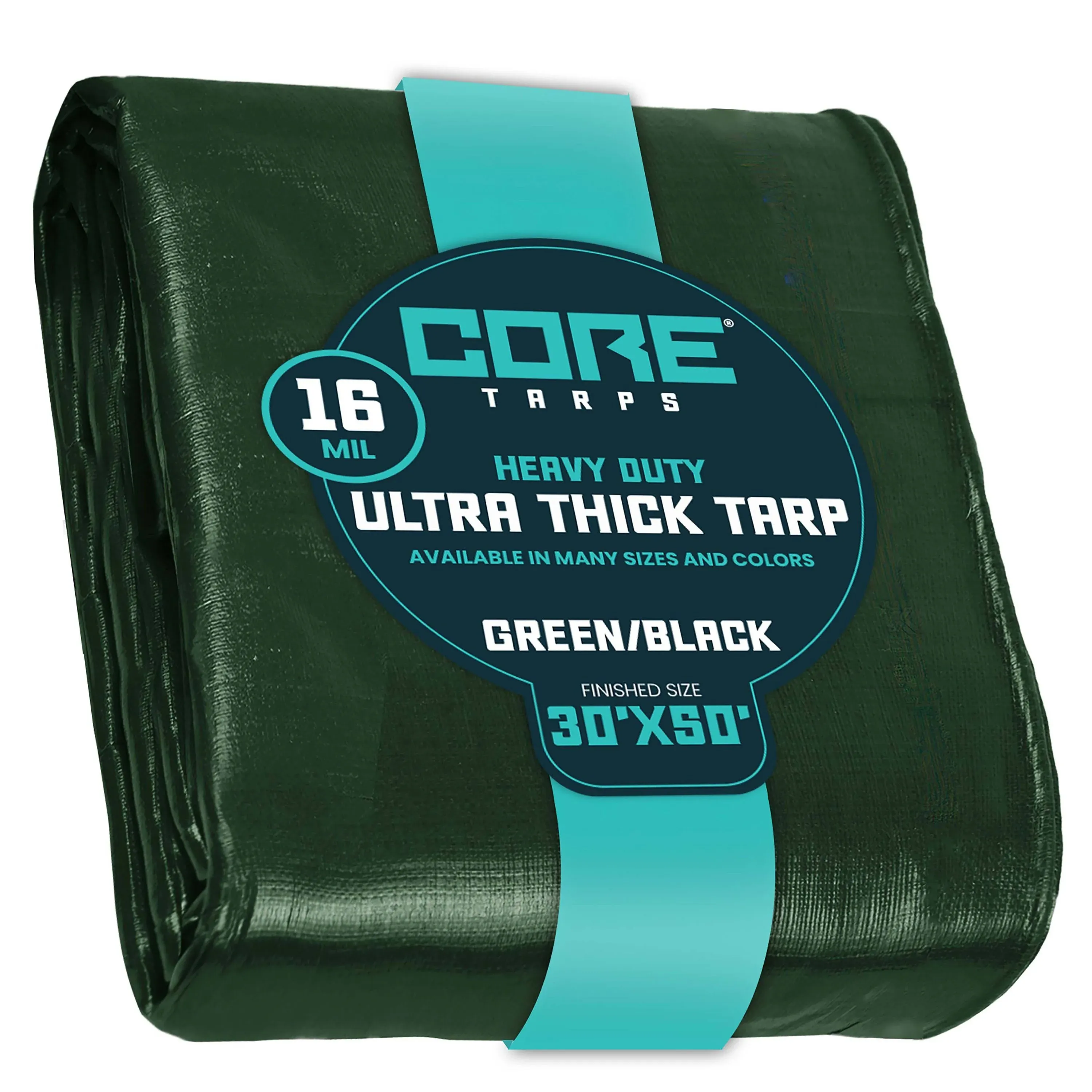 Core Tarps Extra Heavy Duty 16 Mil Tarp Cover, Waterproof, UV Resistant, Rip and Tear Proof, Poly Tarpaulin with Reinforced Edges for Roof, Camping, Patio, Pool, Boat (Green/Black 30′ X 50′)