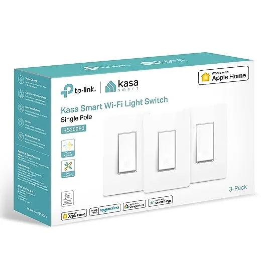 Kasa Apple HomeKit Smart Light Switch KS200, Single Pole, Neutral Wire Required, 2.4GHz Wi-Fi Light Switch Works with Siri, Alexa and Google Home, UL Certified, No Hub Required, White