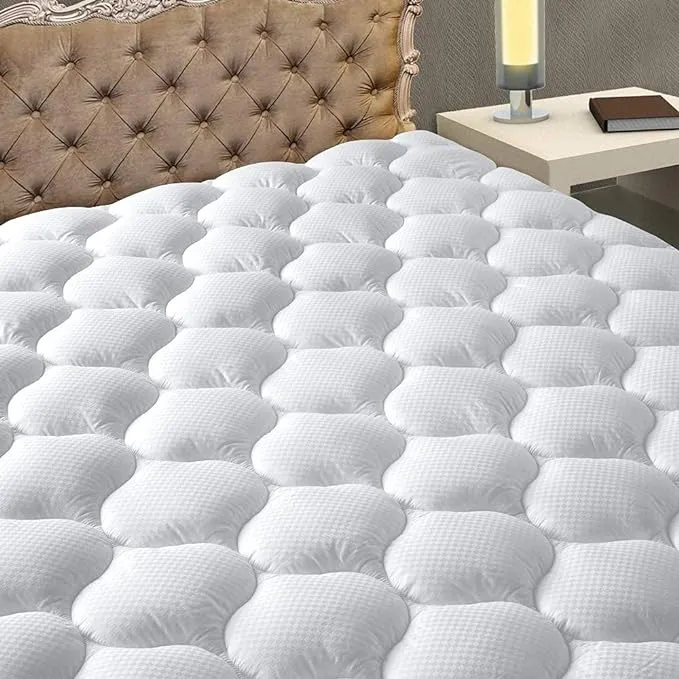 MATBEBY Bedding Quilted Fitted Mattress Pad Cooling Breathable Fluffy Soft Stretches up to 21 Inch Deep, Queen Size, White, Mattress Topper, Protector