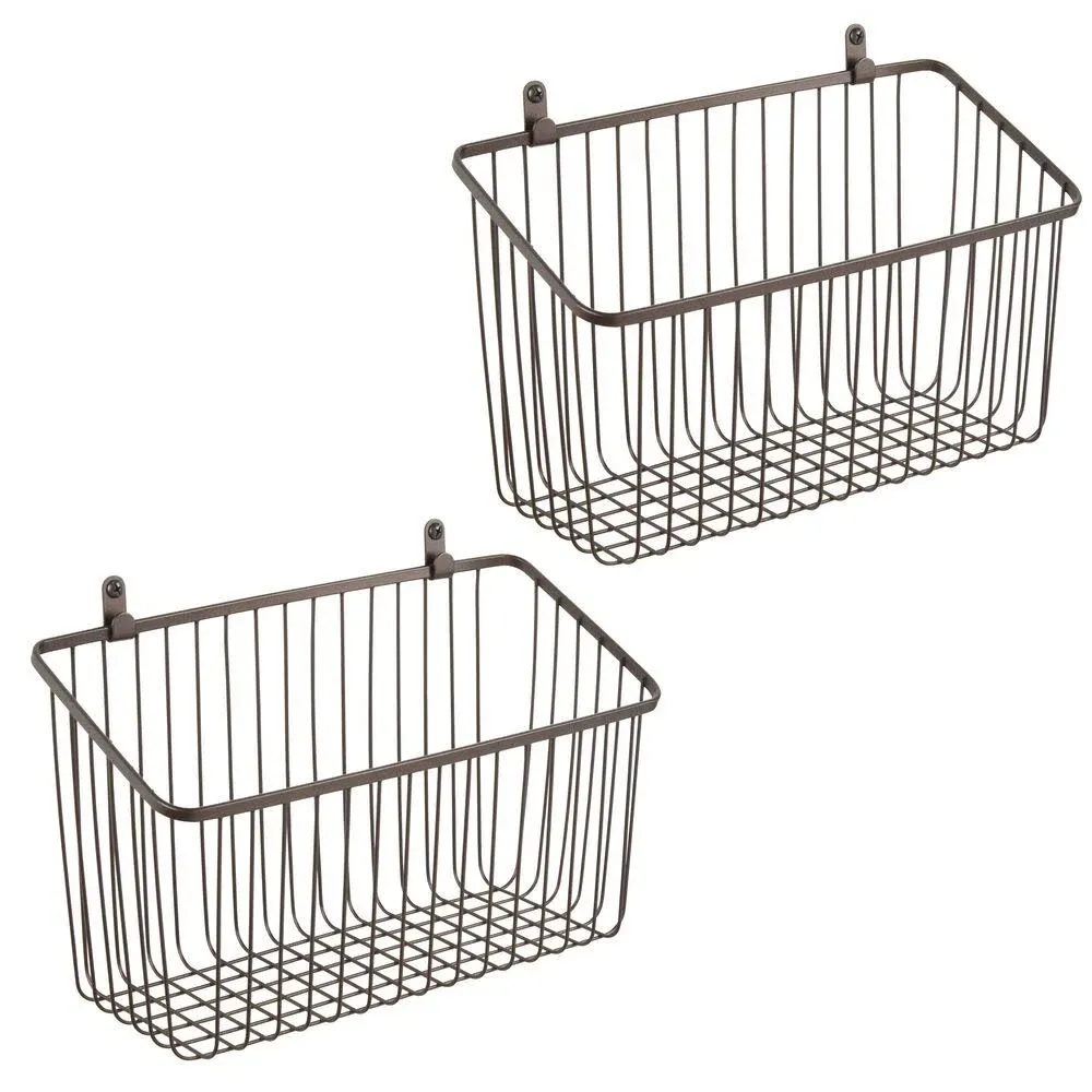 mDesign Small Metal Wire Wall Mounted Storage Organizer Basket Bin for Hanging in Kitchen, Garage, Entryway, Mudroom, Bedroom, Bathroom, Laundry Room - Unity Collection - 2 Pack - Bronze