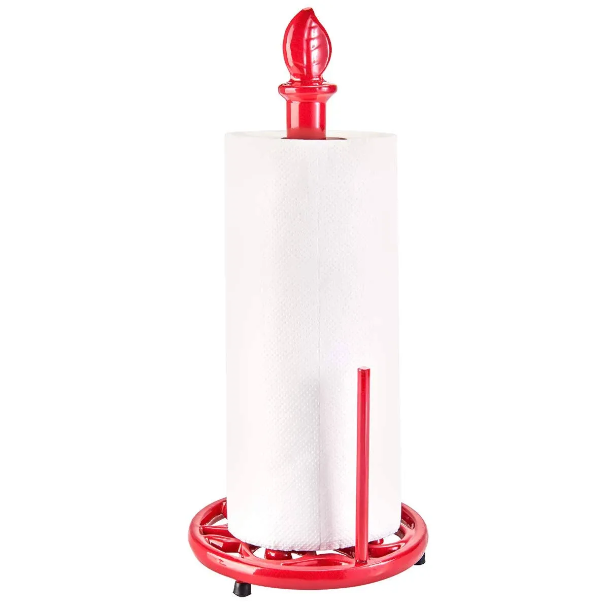 JOGREFUL Decorative Paper Towel Holder Stand, Vintage Cast Iron Roll Paper Towel Stand, Easy One-Handed Tear for Kitchen Countertop Bathroom Home Decor (Dark Red)