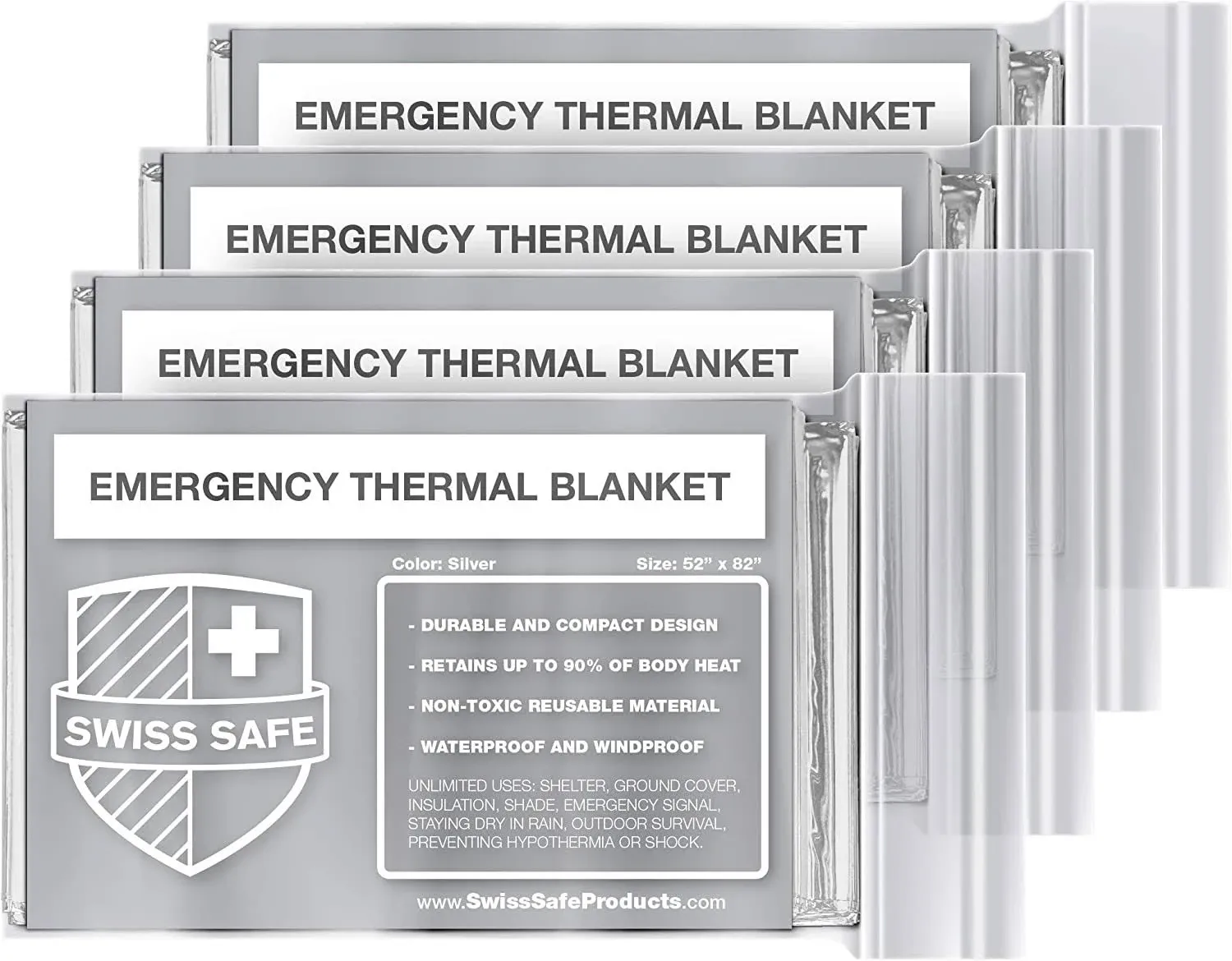 Swiss Safe Emergency Mylar Thermal Blankets + Bonus Gold Foil Space Blanket.