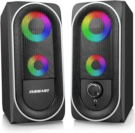 INSMART Computer Speakers, 2.0 Stereo Volume Control with RGB Light USB Powered Gaming Speakers for PC/Laptops/Desktops/Phone/Ipad/Game Machine (5Wx2)