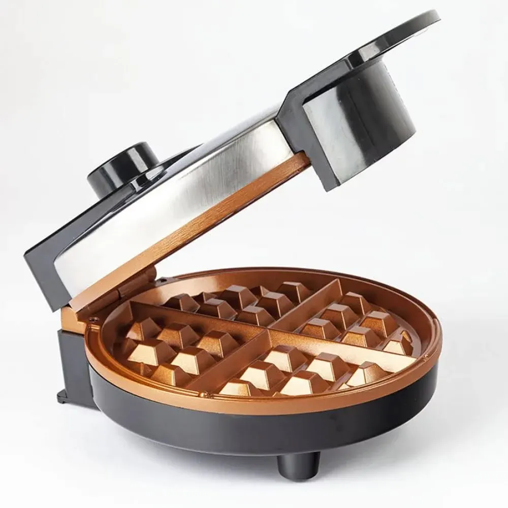 Hamilton Beach Belgian Waffle Maker with Non-Stick Copper Ceramic Plates, Browning Control, Indicator Lights, Stainless Steel (26081)