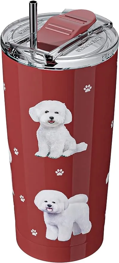 Bichon Frise SERENGETI 16 oz Ultimate Tumbler, Stainless Steel, Vacuum Insulated with Spill Proof Lid – 3D Designs of your favorite Pet (Bichon Frise Tumbler)