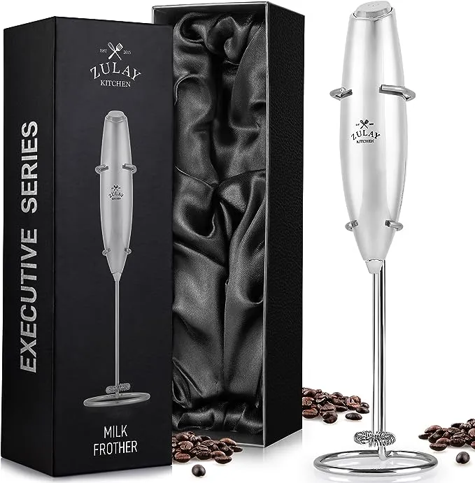 Zulay Executive Series Ultra Premium Gift Milk Frother For Coffee with Deluxe, Radiant Finish - Coffee Frother Handheld Foam Maker For Lattes - Electric Milk Frother Handheld For Coffee (Red)