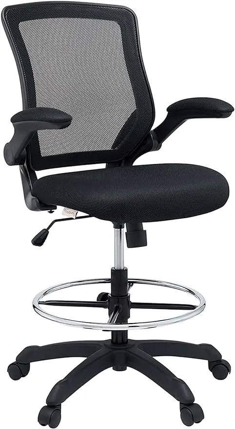 Modway Veer Reception Desk Flip-Up Arm Drafting Chair in Black