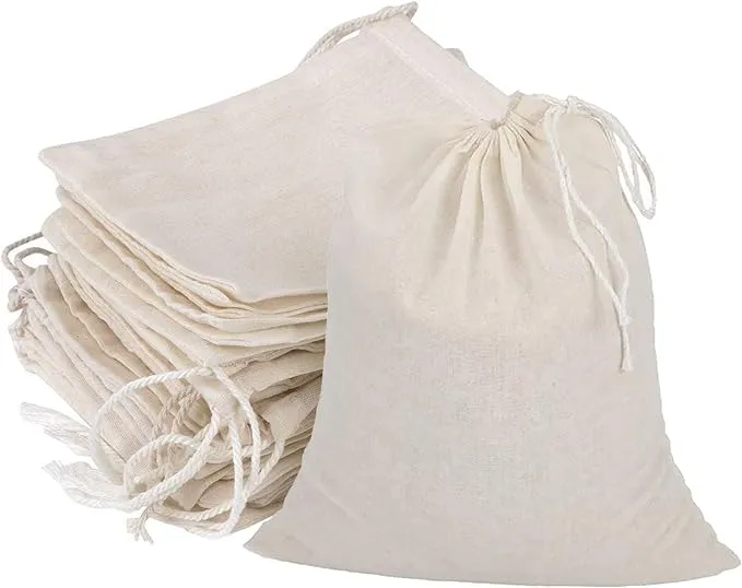 20 Pcs Muslin Drawstring Bags, Natural Unbleached Cotton Straining Herbs Cheesecloth Bags, Coffee Tea Brew Bags, Soup Gravy Broth Stew Bags, Bone Broth Brew Bags,Spice Bags (8 x 10 inches)