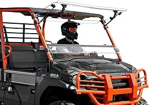 SuperATV Heavy Duty Scratch Resistant 3-in-1 Flip Windshield For Kawasaki Mule Pro FXT/FX/DXT/DX (2015+) - Set to Vented, Closed Or Open - Easy to Install - 250 Times Stronger Than Glass