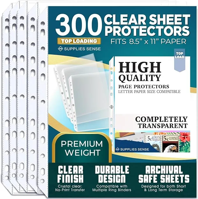 Sheet Protectors for 3 Ring Binder - 300 Premium Clear Plastic Page Protectors for 3 Ring Binder - Sleeves 8.5 x 11 for Paper & Documents