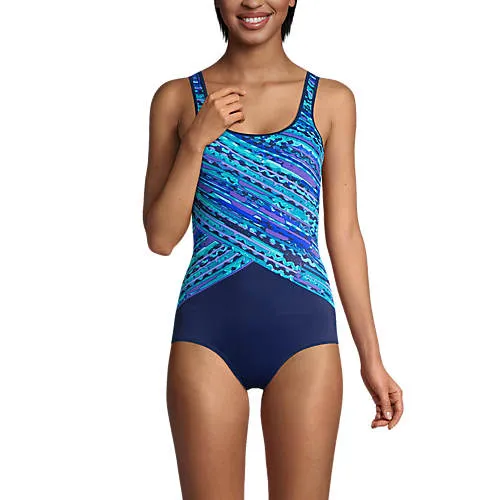 Women's Chlorine Resistant Scoop Neck Soft Cup Tugless Sporty One Piece Swimsuit Print