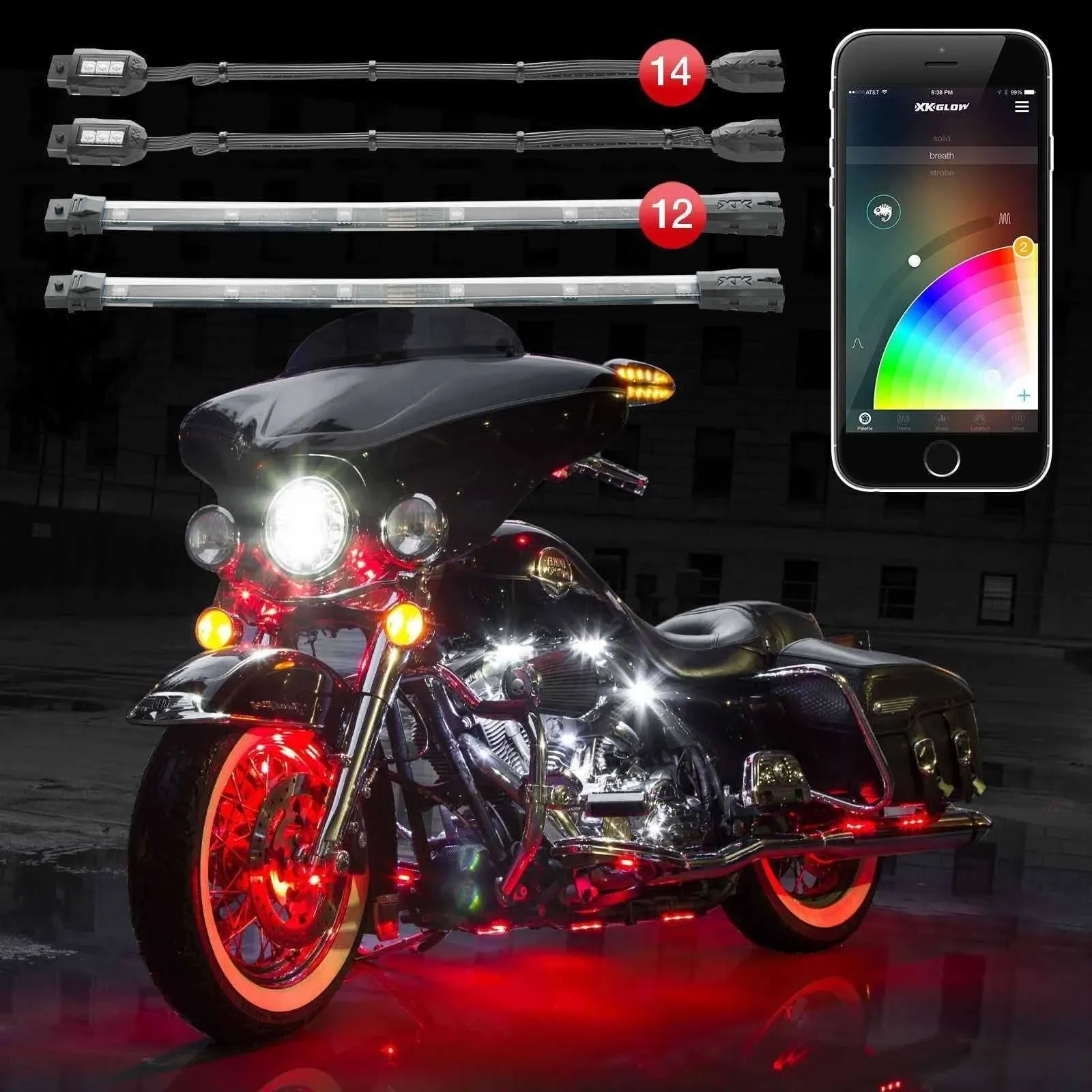 XK-Glow KS-MOTO-MINI App Control Motorcycle LED Accent Light Mini 8-Piece Kit