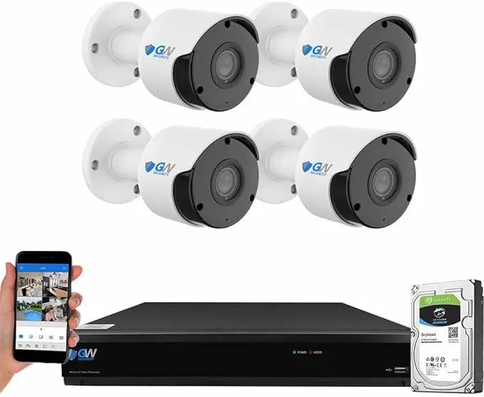 GW Security 8MP Security Camera System Outdoor with Ai Face/Human/Vehicle Detection, 8CH 4K DVR and 4 x 3840TVL 8MP Microphone Home Coaxial CCTV