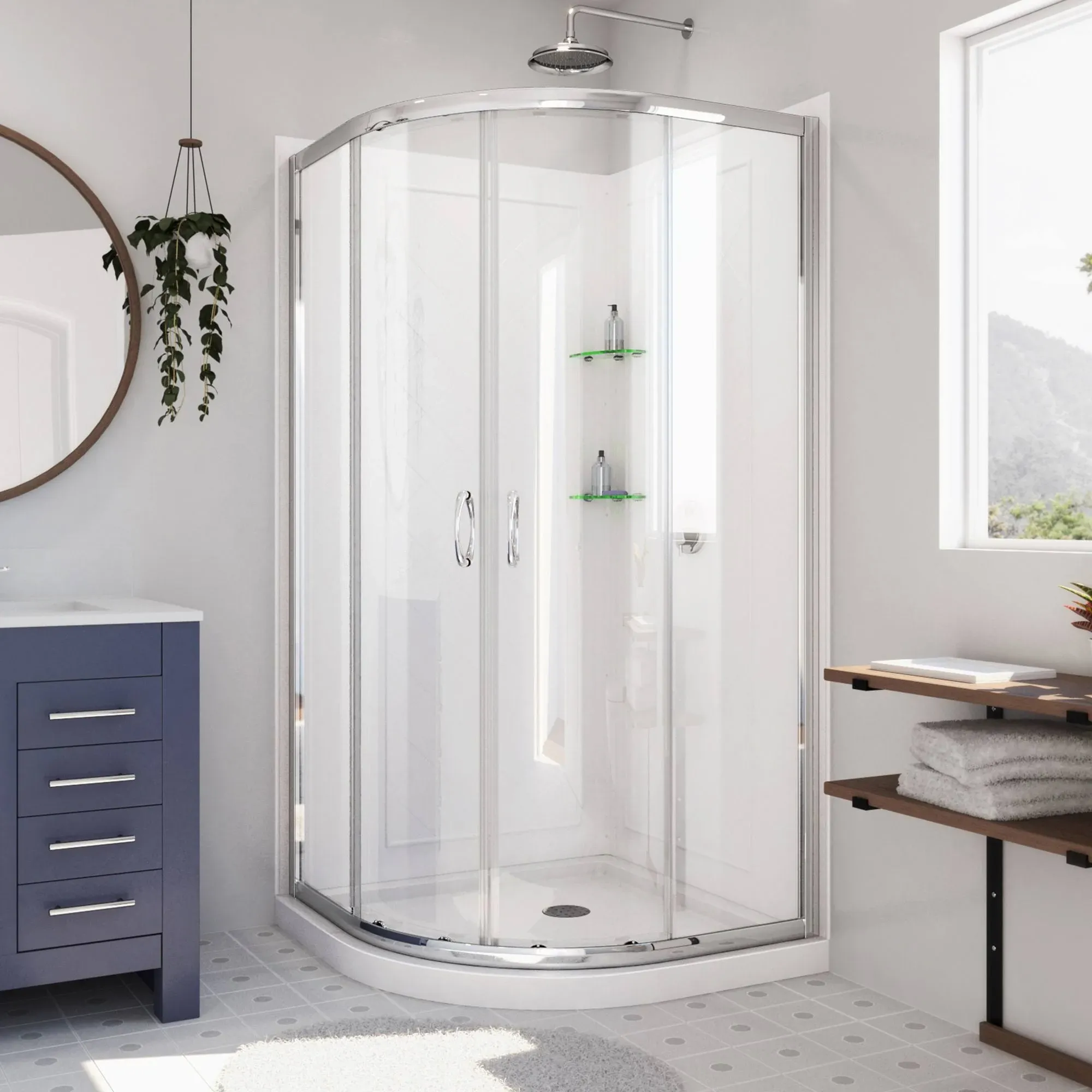 DreamLine DL-6152-01CL Prime 33" Semi-Frameless Clear Sliding Shower Enclosure with Base and Backwalls