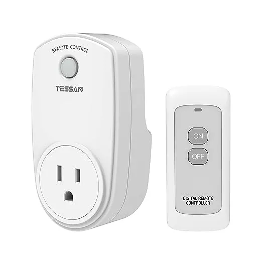 Remote Control Outlet, TESSAN Wireless Electrical Outlet Plug Switch for Lights, Lamps, Fans, 100ft RF Range, 1200W (1 Remote + 1 Outlet)