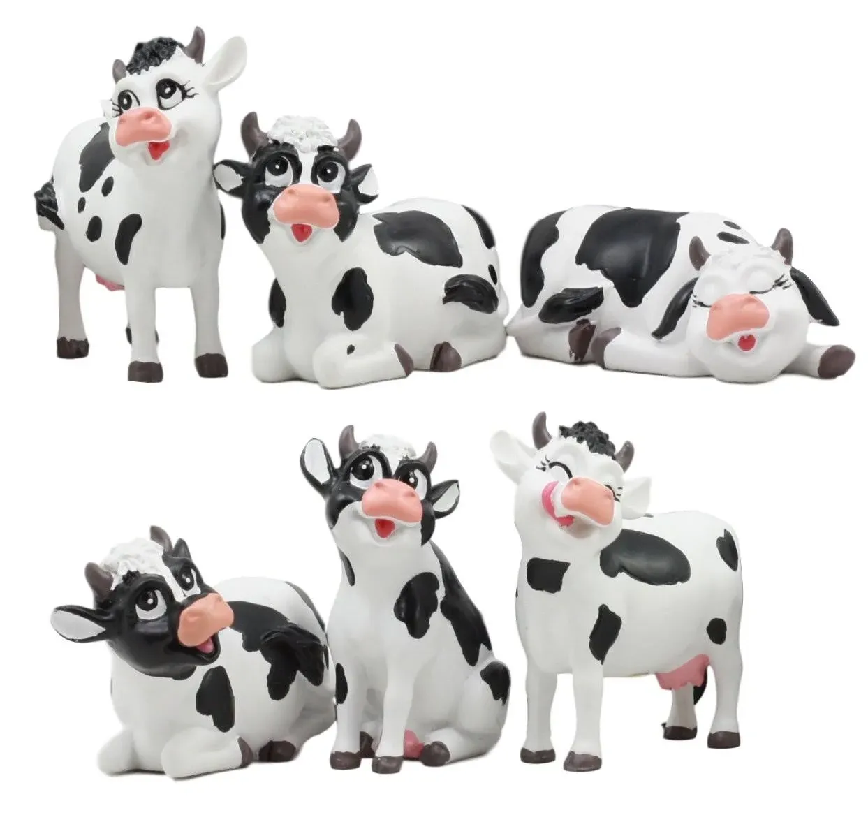 Collectible Set of 6 Farm Cute Bovine Cows Figurines Cattle Cow Animal ...