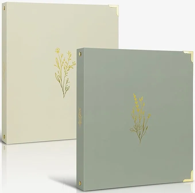 ZICOTO Aesthetic 3 Ring Binder Set of 2 - 1 inch, Fits Letter Size - Beige-Green with Pockets - for School, Office, Work - Office Products