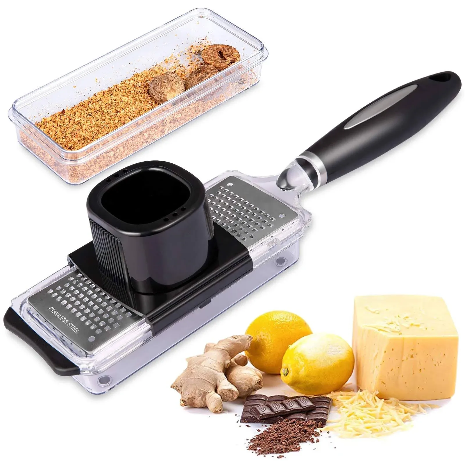 Ginger Grater Tool with Handle Lemon Zester with Catcher Premium Stainless Steel