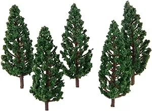 Yetaha 50PCS Model Trees, Trains Scenery DIY Pine Plastic Model Green Trees for OO HO Scale Railroad Landscape Architecture Scenes, 80mm/3.15"