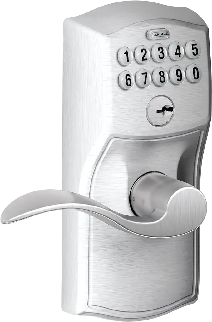 SCHLAGE FE595 CAM 626 ACC Camelot Keypad Entry with Flex-Lock and Accent Levers, Brushed Chrome