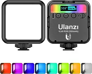 ULANZI VL49 RGB Video Lights, LED Camera Light 360° Full Color Portable Photography Lighting w 3 Cold Shoe, 2000mAh Rechargeable CRI 95+ 2500-9000K Dimmable Panel Lamp Support Magnetic Attraction