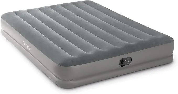 Intex 64114E Dura-Beam Standard Prestige Air Mattress: Fiber-Tech – Queen Size – Built-in USB Electric Pump – 12in Bed Height – 600lb Weight Capacity