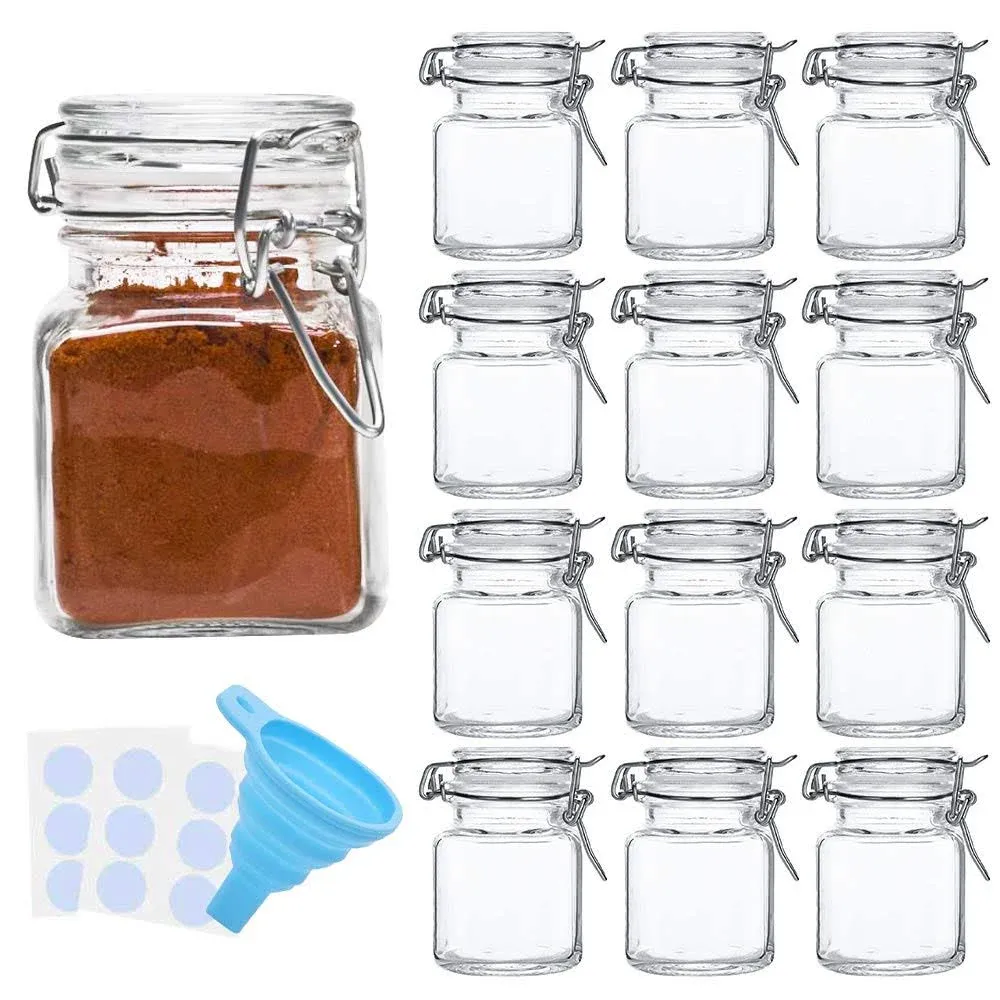 Spice Jars, SPANLA 12 Pack 4oz Small Glass Jars with Airtight Hinged Lid, Wit...