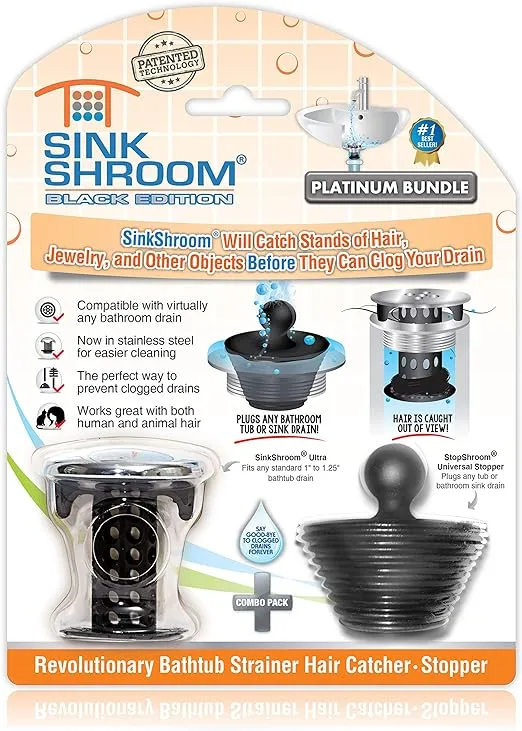 SinkShroom Combo Edition Revolutionary Bathroom Sink Drain Protector Hair Catcher, Strainer, Snare, Plus StopShroom Stopper