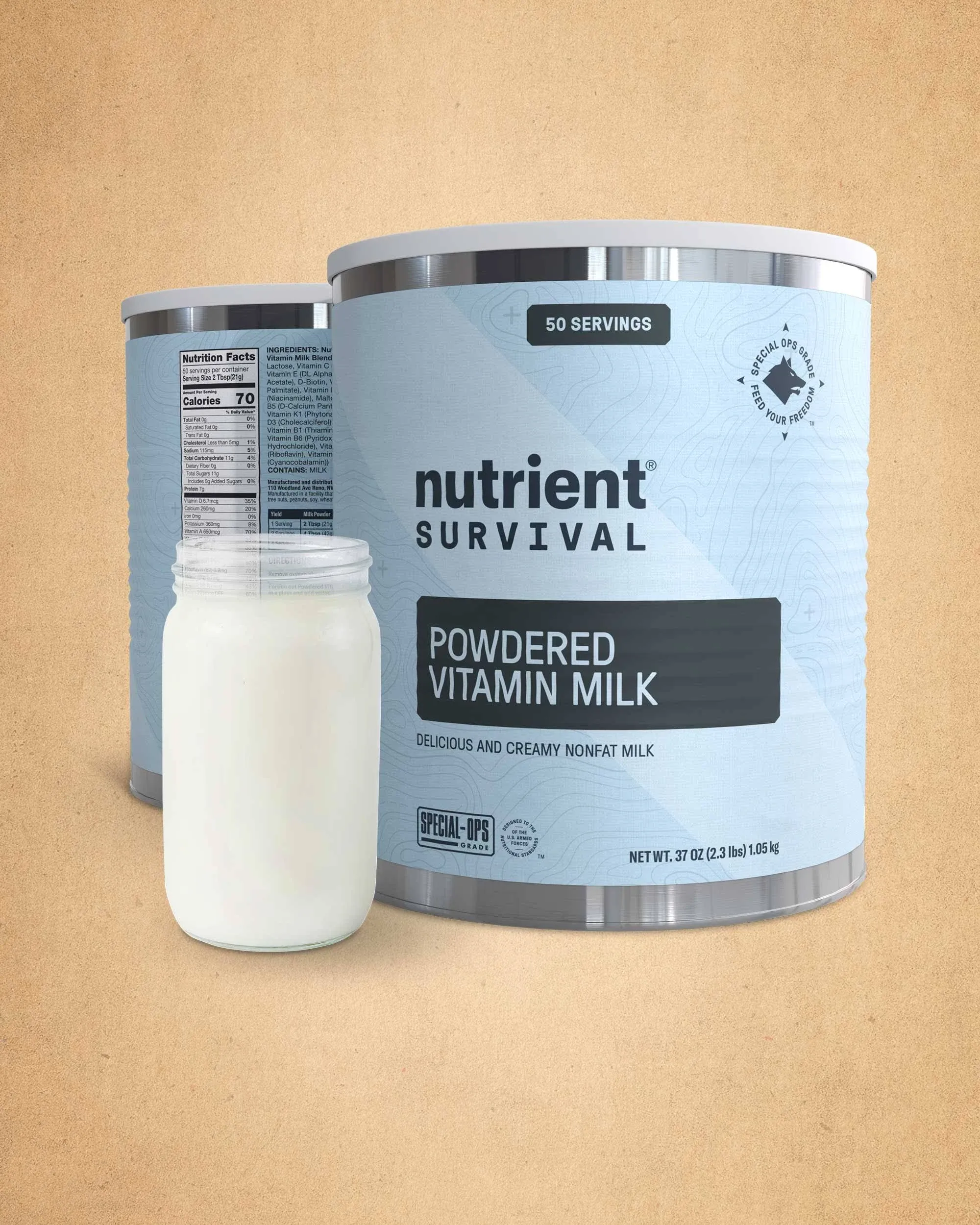 Nutrient Survival Vitamin Powdered Milk, Freeze Dried Prepper Supplies & Emergency Food Supply, 21 Essential Nutrients, Soy & Gluten Free, Shelf Stable Up to 25 Years, One Can, 50 Servings