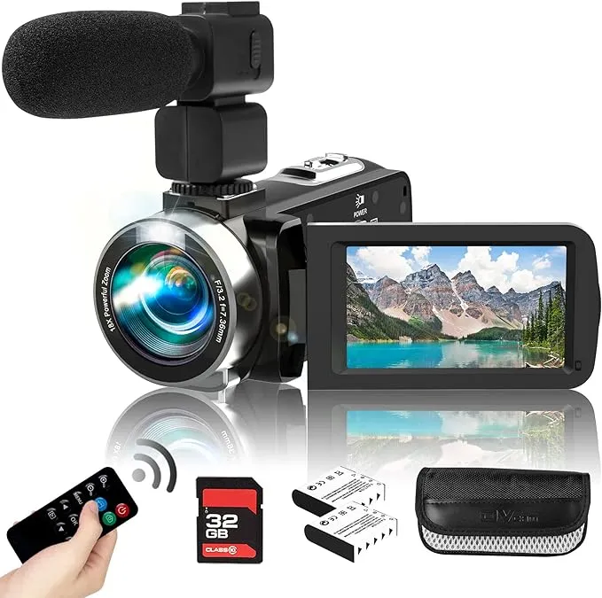 Heegomn Video Camera Camcorder with Microphone HD 2.7k Video Recorder Camera Vlogging Camera for Youtube Kids Camcorder with 3.0" LCD Screen,18X