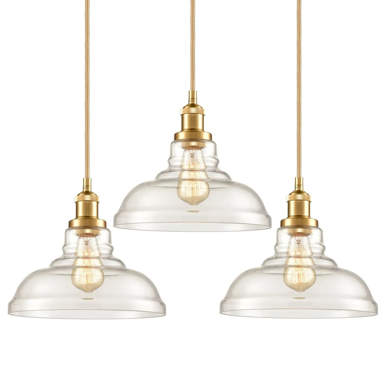 CLAXY Industrial Brass/Gold Pendant Lights Glass Dome Kitchen Hanging Light Fixt