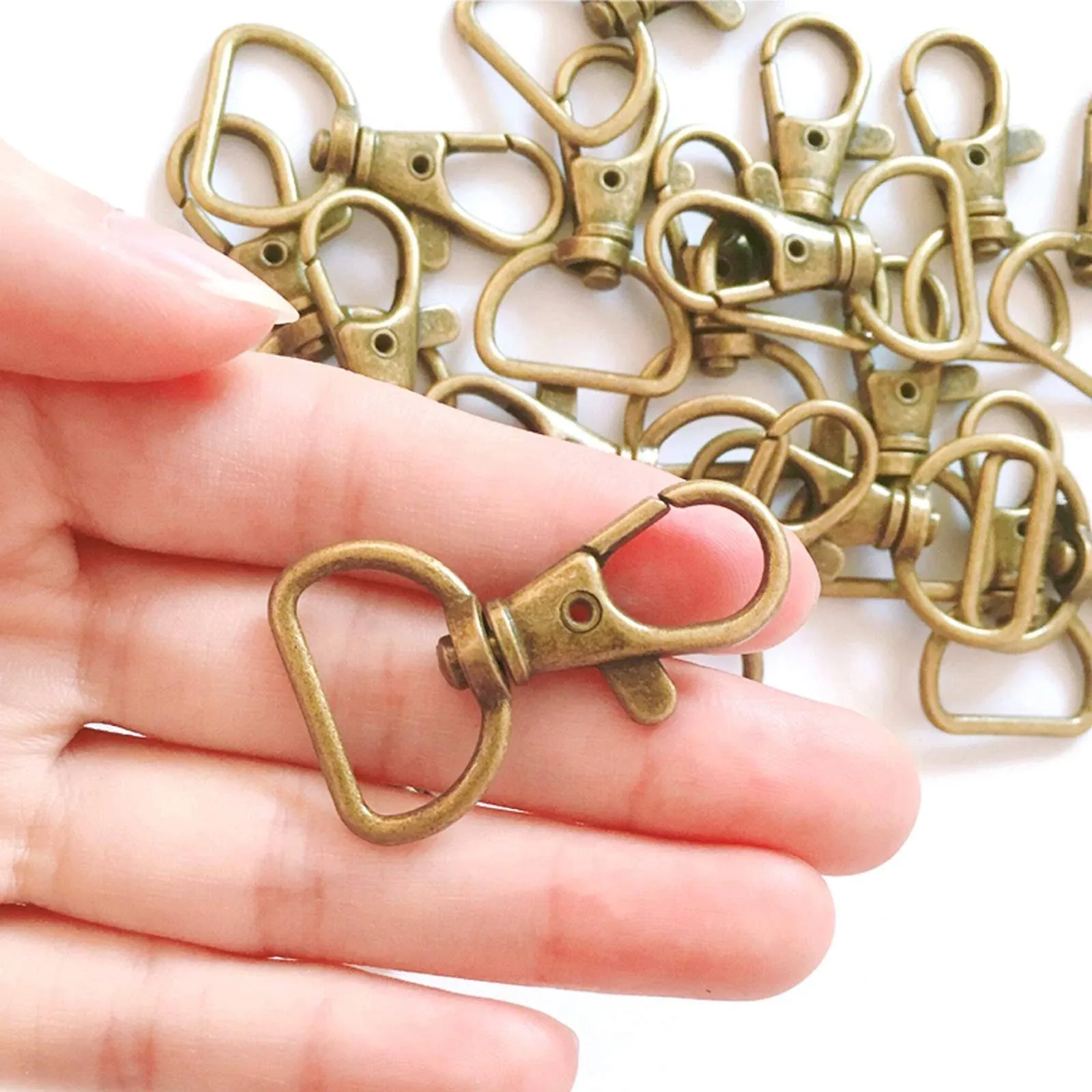 20Pcs Antique Brass 360° Metal Swivel Trigger Snap Hooks Lobster Claw Clasps, Wide 3/4 Inch D Ring, Large Size Keychain Hooks, 20mm in ID, 40mm in Length, (3/4”, Antique Brass)