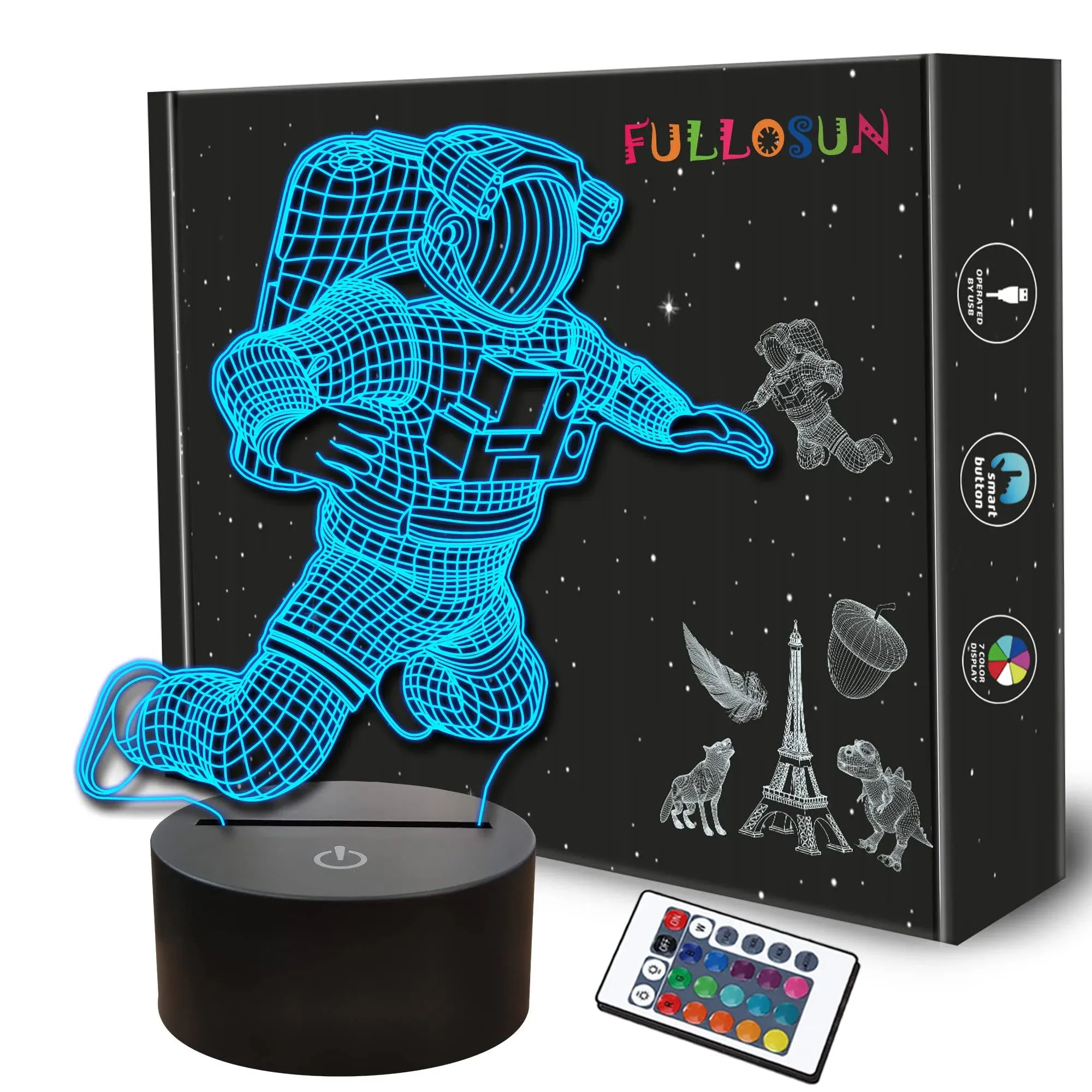 FULLOSUN Spaceman 3D Night Light, Astronaut Rocket Optical Illusion Lamp Home ...