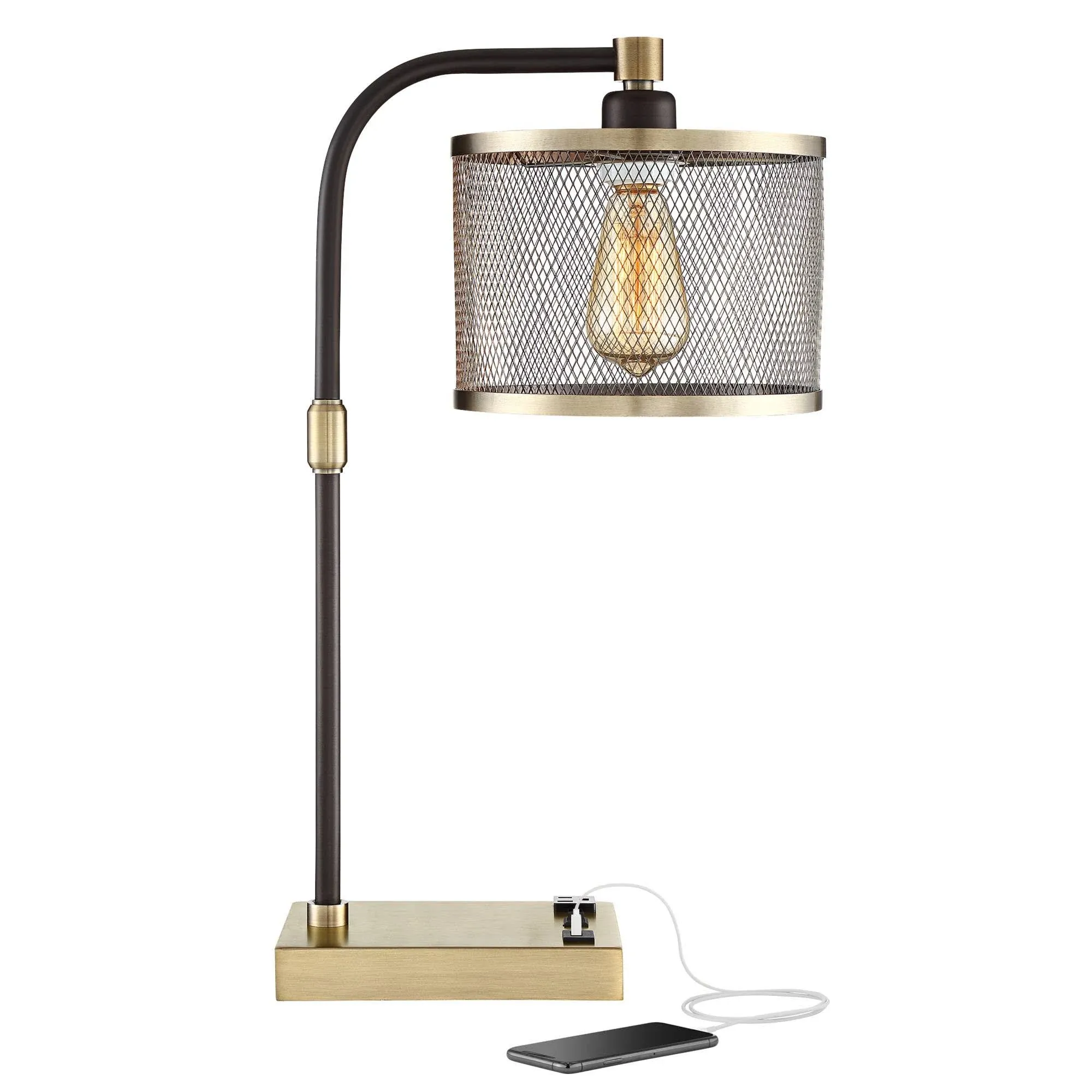 Brody Industrial Desk Lamp 22 1/4" High Brass Black with USB Outlet for Bedroom 736101958253 | eBay