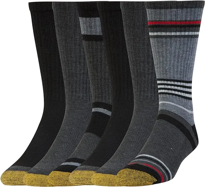 Gold Toe Men's Fashion Sport Crew Socks (6 Pair Pack) Grey Multi