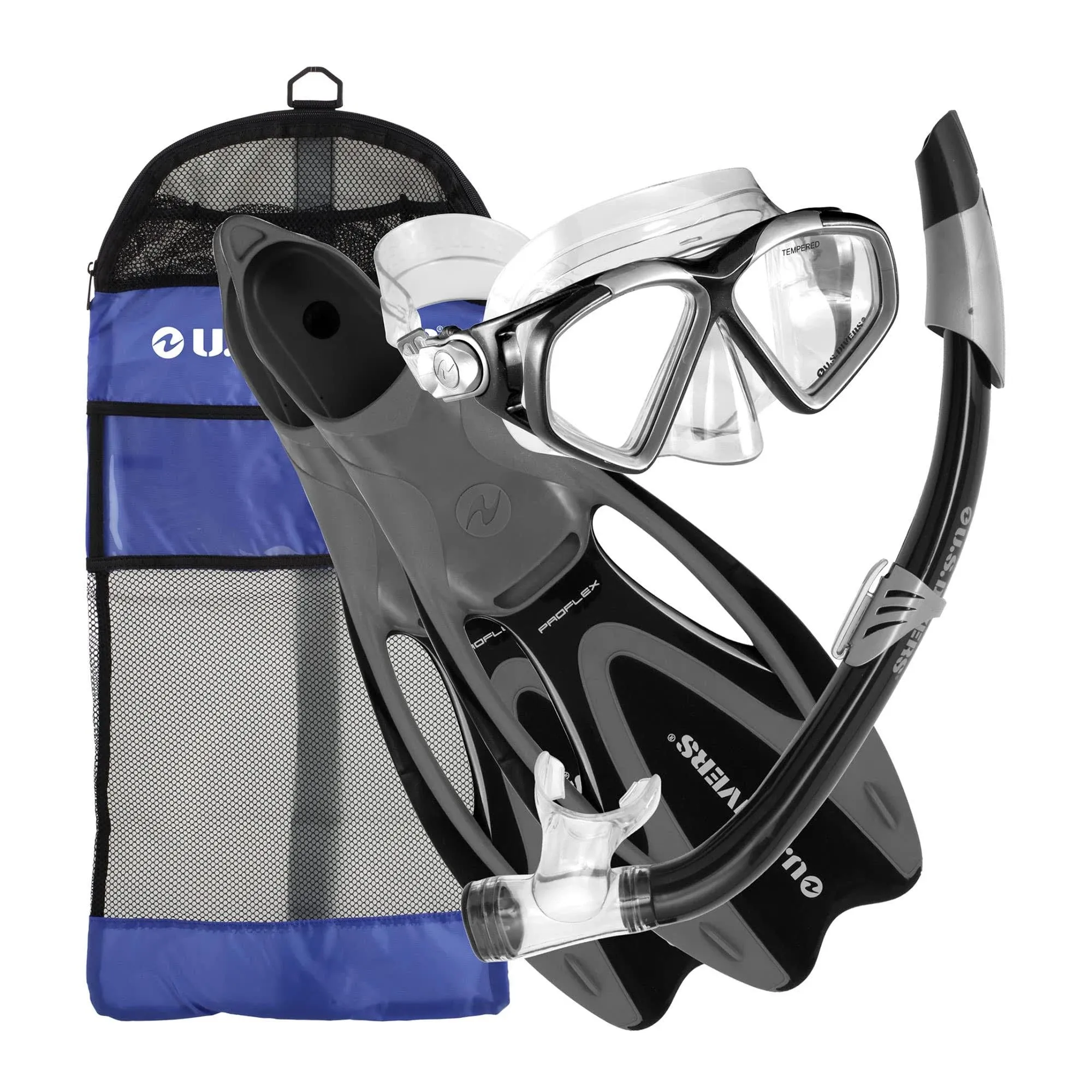 Adult Cozumel Mask, Seabreeze II Snorkel, ProFlex Fins, and Gear Bag Set, Sma...