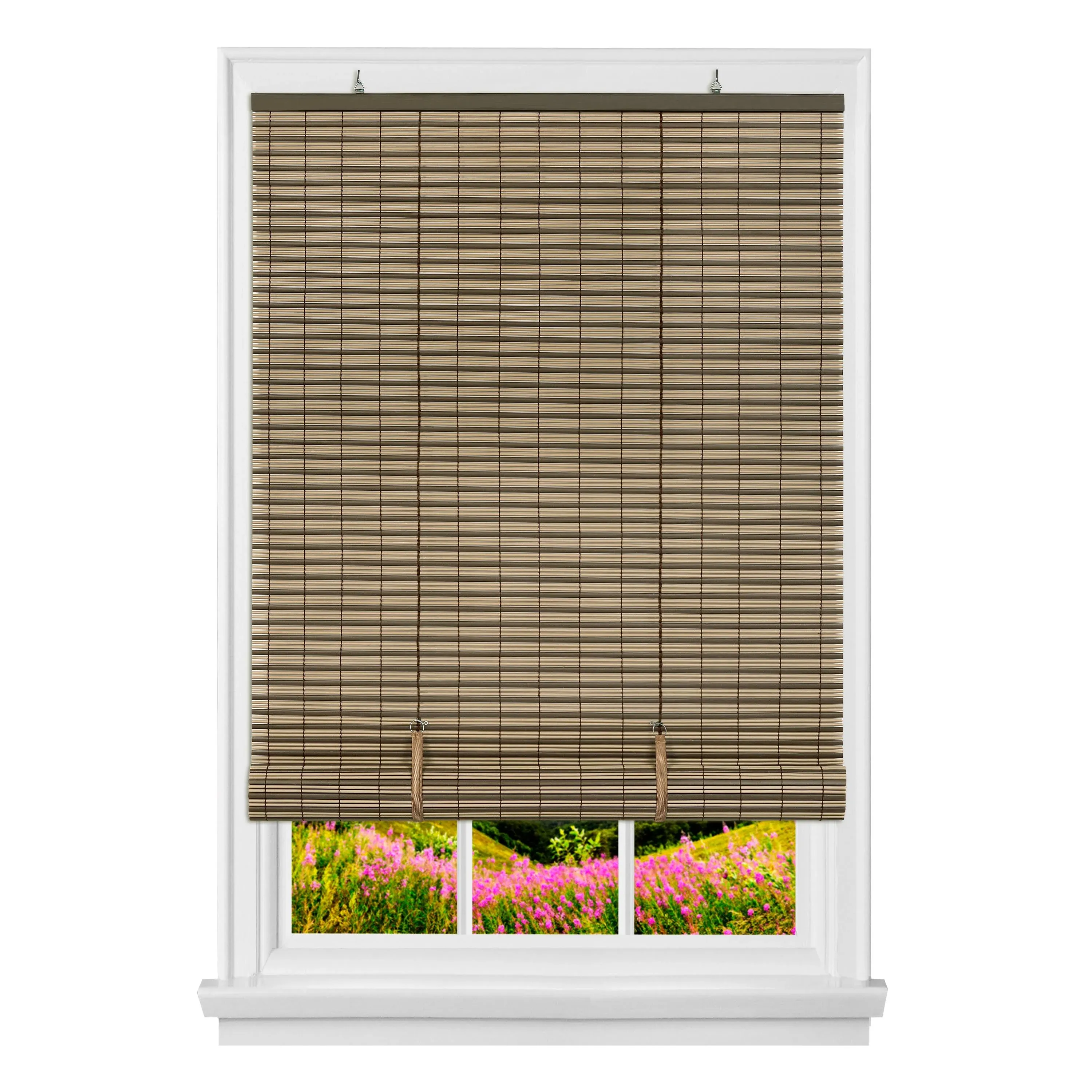 Cordless Veranda Vinyl Roll-Up Blind - 72 Inch Length, 30 Inch Width, Quarter Inch Vinyl Slats - Cocoa/Almond - Soft Light Filtering Horizontal Windows Blinds for Indoors by Achim Home Decor