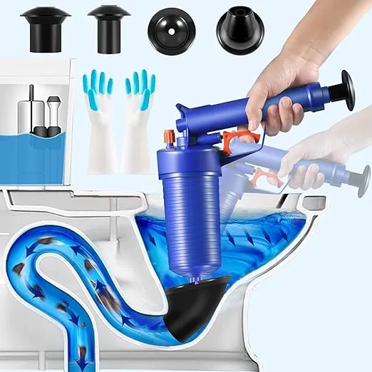 Sticque Powerful Toilet Plunger, High Pressure Air Drain Blaster Gun with 4 Sized Suckers, Drain Clog Remover, Pipe Dredging Tools, Sink Plunger for Toilet