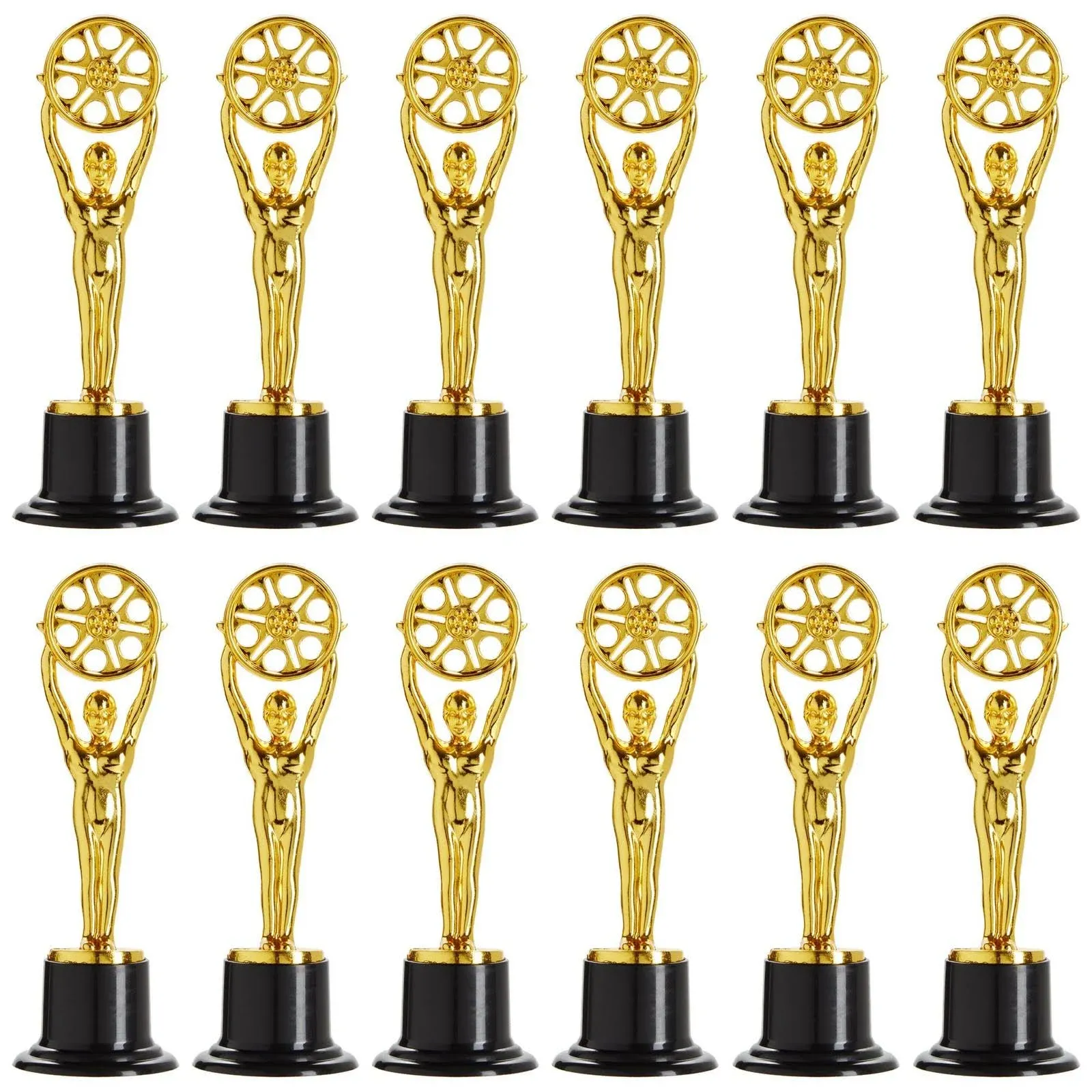 6 Pack Mini Plastic Gold Award Trophies, Movie Film Buff Trophy.