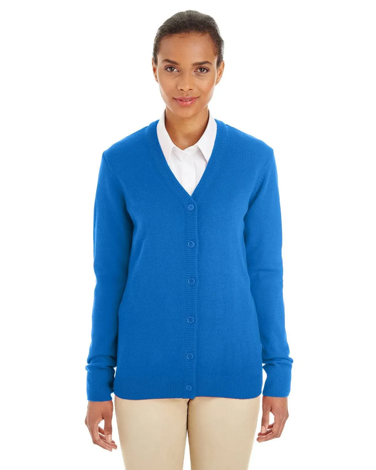 Harriton M425W Ladies Pilbloc V Neck Button Cardigan Sweater - True Royal - Xs