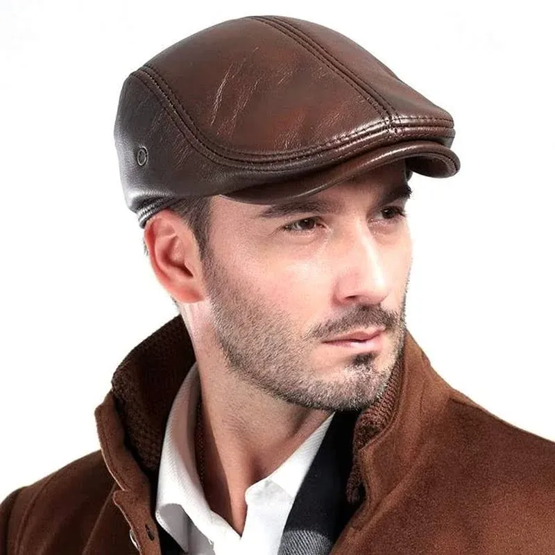 Men's Adjustable Newsboy Hat Beret Hat Driving Hunting Fishing Hat Genuine Leather Ivy Cap Fashion Beret Hat Flat Cap.