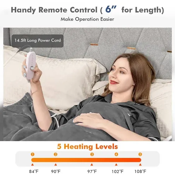 Heated Blanket Twin Size, Fast Heating Blanket with Extremely Cozy Plush, Electric Blanket with 5 Heating Levels & 10 Hours Auto Off for Bedroom Office Couch, 62"x84", Light Gray